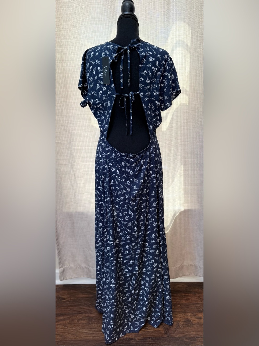 Lulus New Desires Navy Blue Floral Print Backless Maxi Dress Sz XL NWT Flirty - Picture 6 of 16